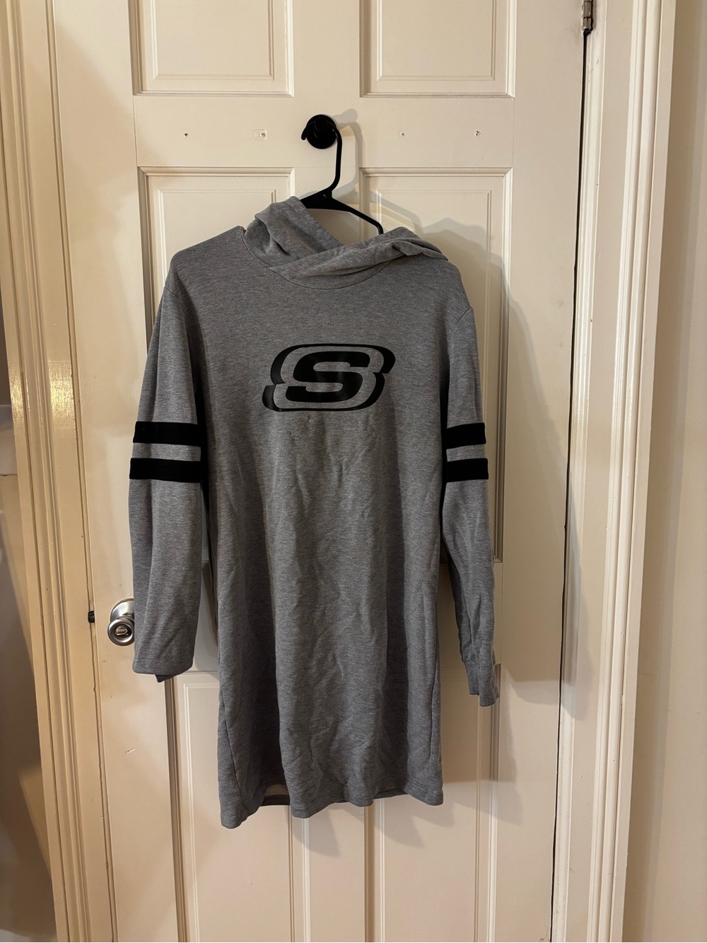 Skechers Gray hoody dress with Black Logo & Sleeve Stripes